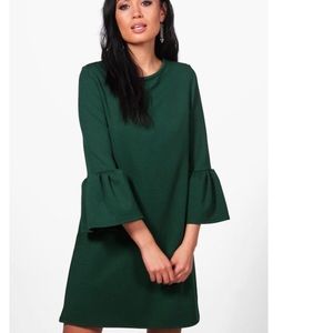 Boohoo Lacey Scuba Crepe Frill Sleeve Shift Dress