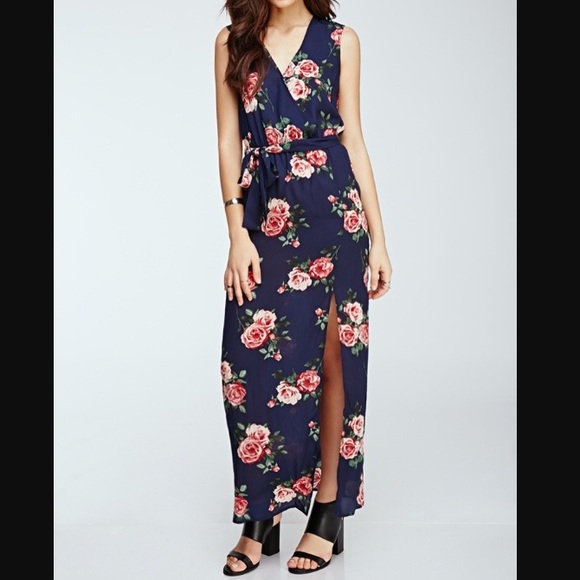 Forever 21 Dresses & Skirts - Forever 21 Large Blue Rose Floral Maxi Dress