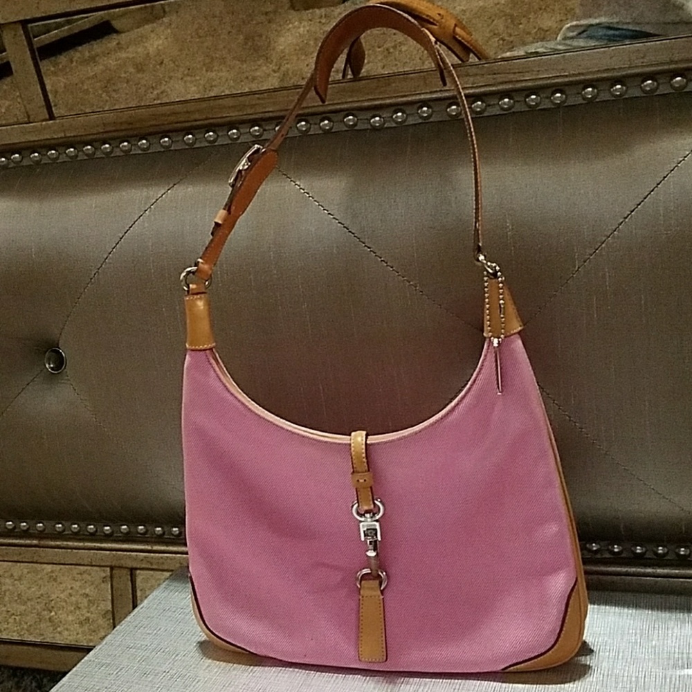 Coach pink canvas and leather mini shoulder bag