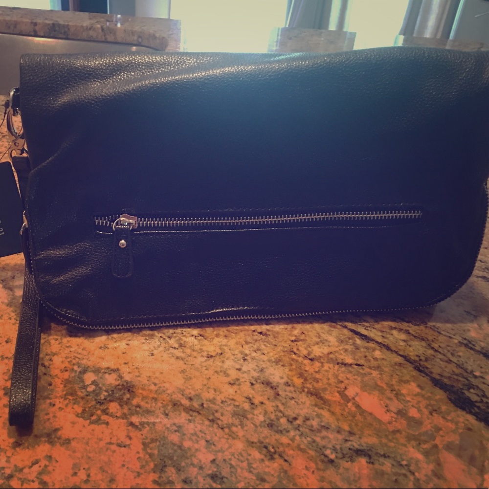 Black clutch pocketbook with detachable strap