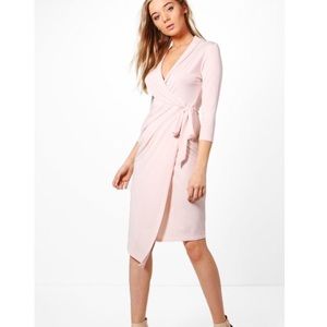 Boohoo Allison Wrap Front 3/4 Sleeve Midi Dress