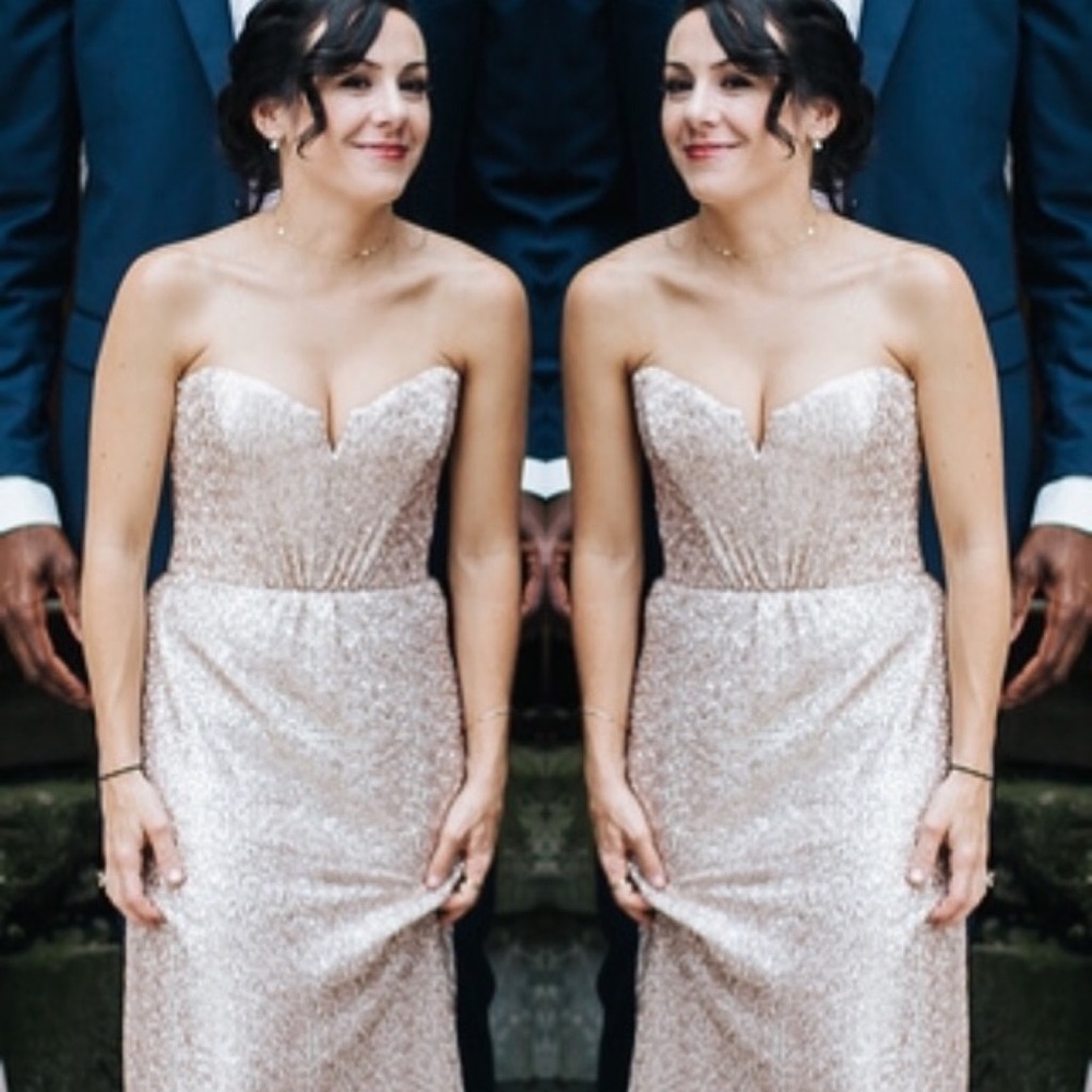 Amsale Rose Gold Sequin Spencer Dress