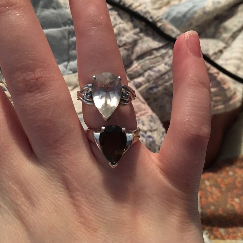 Set of two sterling silver quartz rings