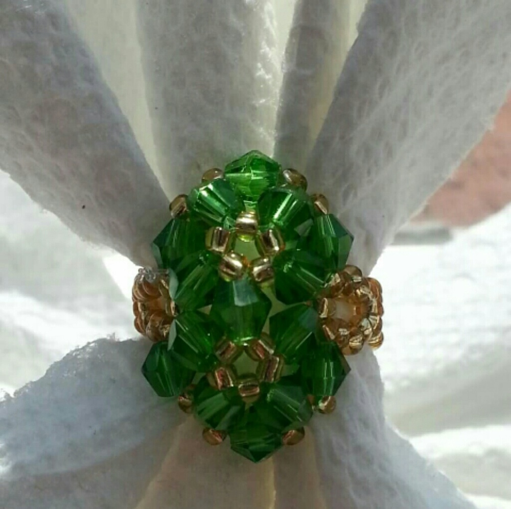 Emerald Green Crystal Beaded Ring