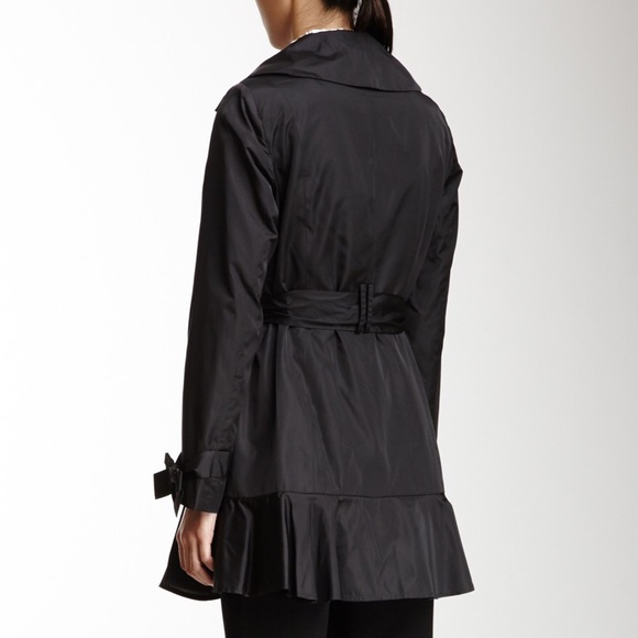 🎁 Cole Haan Belted Ruffle Jacket Coat Black New - Picture 3 of 5