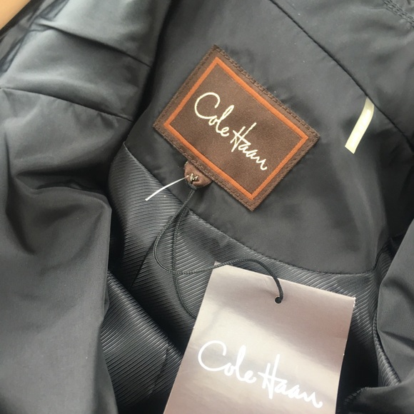 🎁 Cole Haan Belted Ruffle Jacket Coat Black New - Picture 4 of 5
