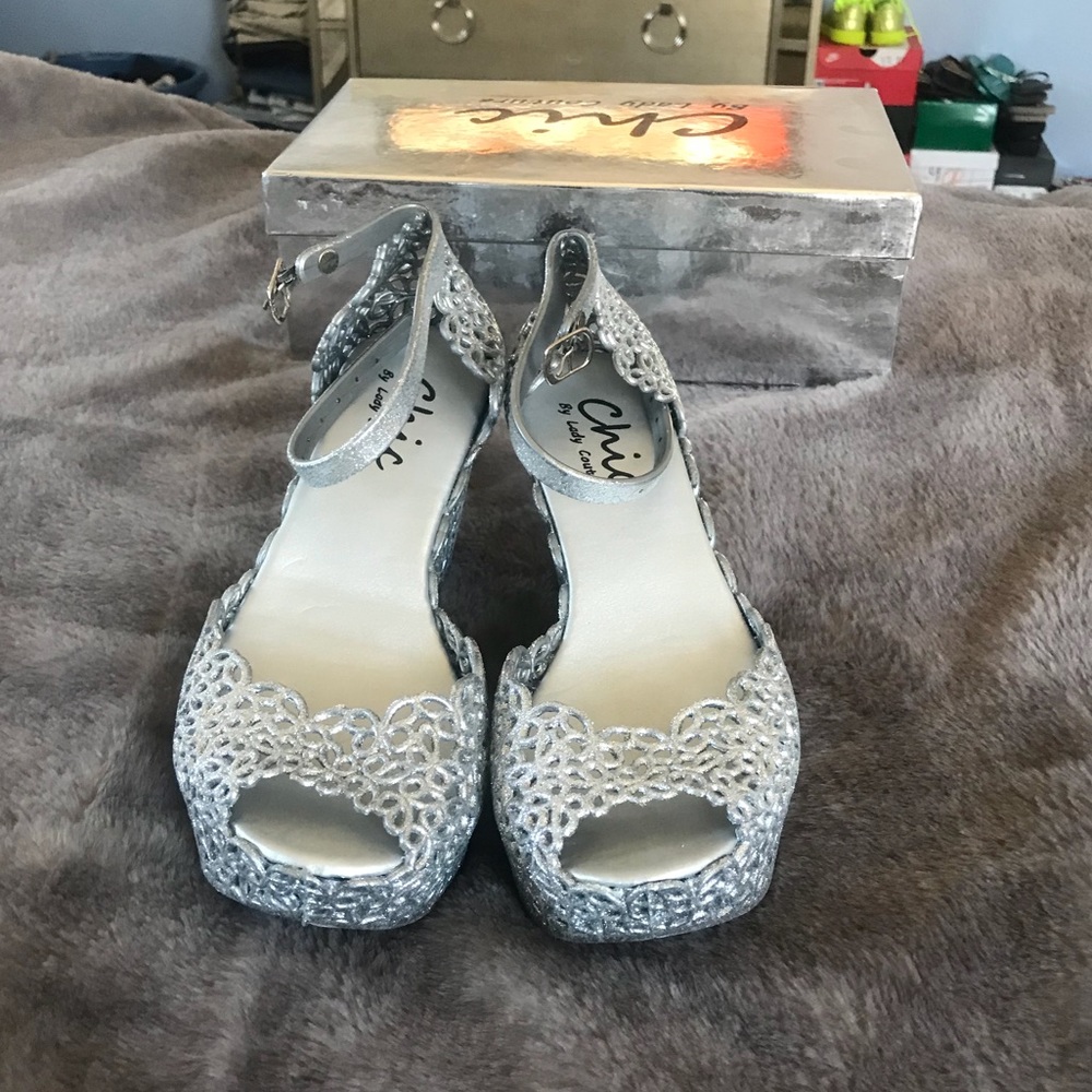 Silver wedge sandals