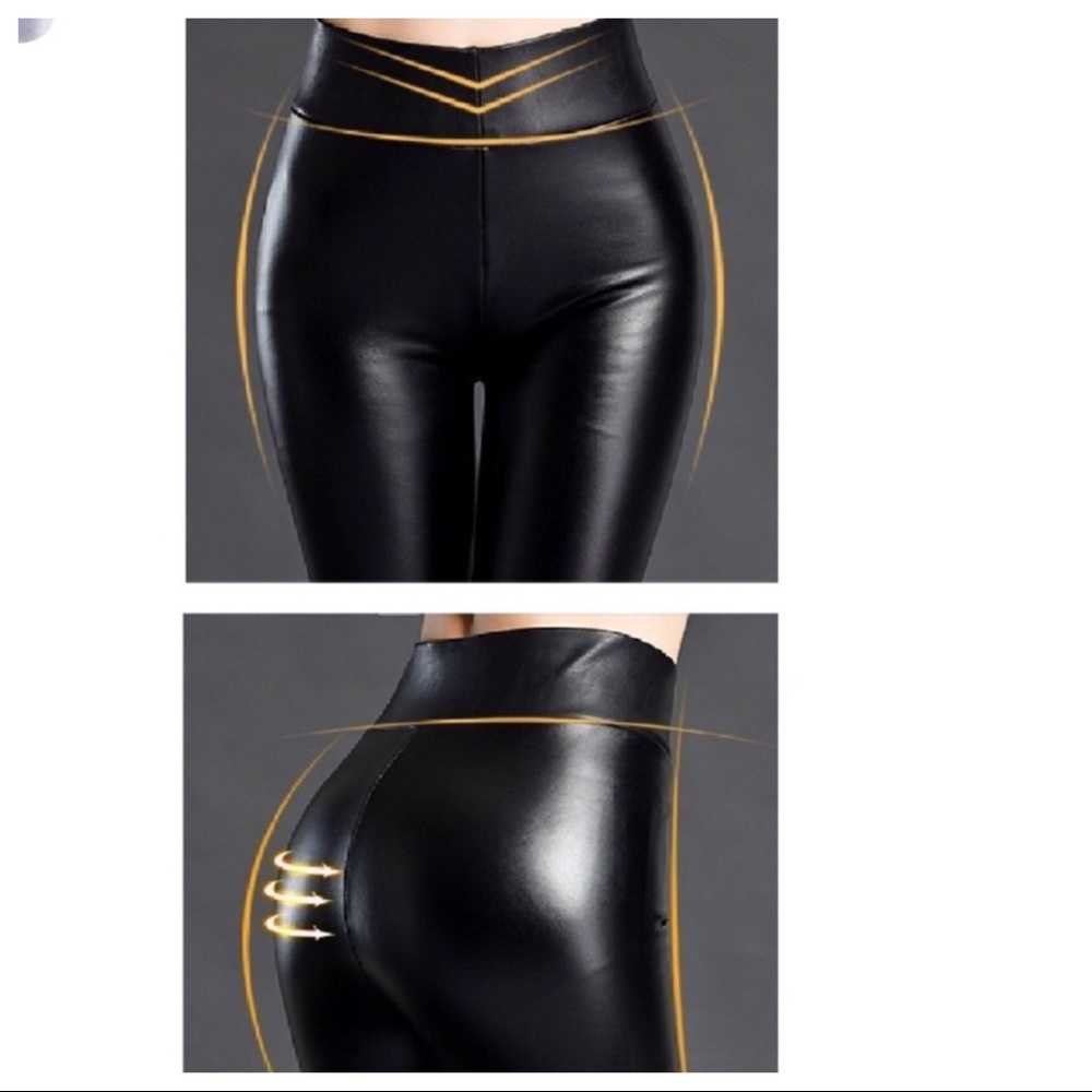 FAUX LEATHER SLICK BLACK LEGGINGS - Picture 4 of 5