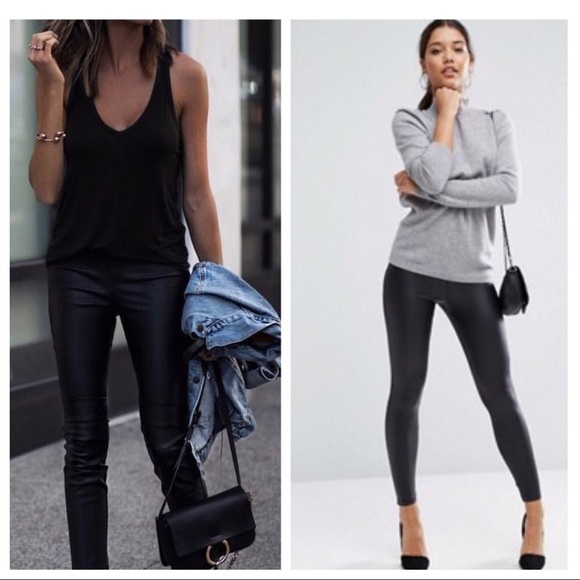 FAUX LEATHER SLICK BLACK LEGGINGS - Picture 2 of 5