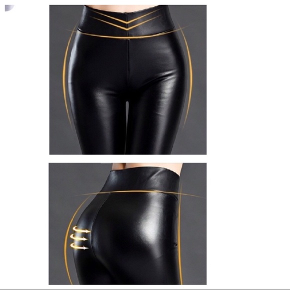 FAUX LEATHER SLICK BLACK LEGGINGS - Picture 4 of 5