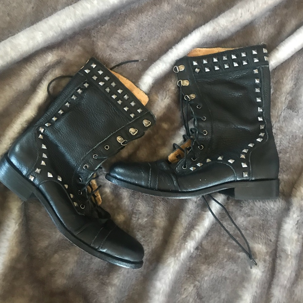 Juicy Couture leather studded combat boots