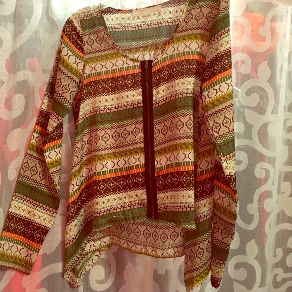 Silky Aztec print zip up cardigan