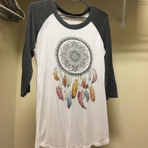 Grey and White Baseball Tee with Dream Catcher S