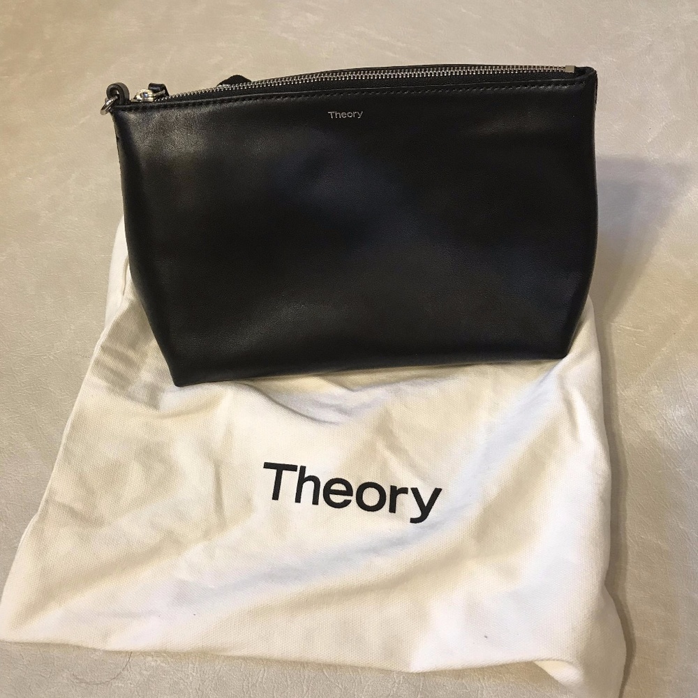 theory black leather clutch wristlet