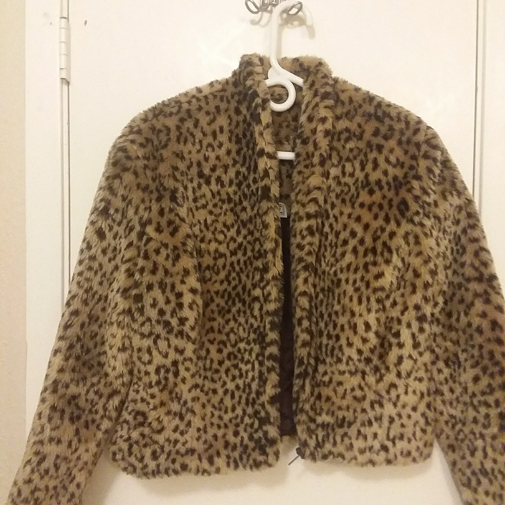 Leopard print faux fur short vintage jacket