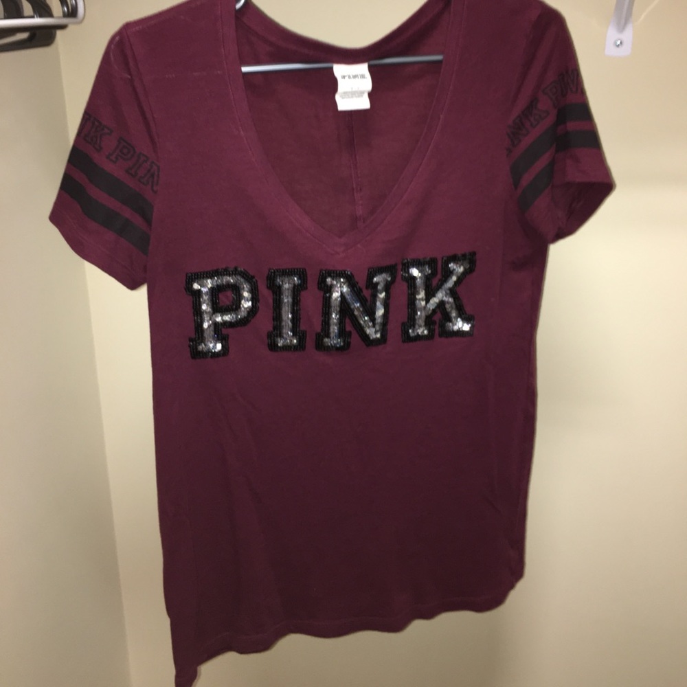 PINK Maroon Burn Out Tee Size S
