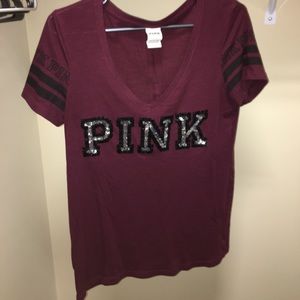 PINK Maroon Burn Out Tee Size S