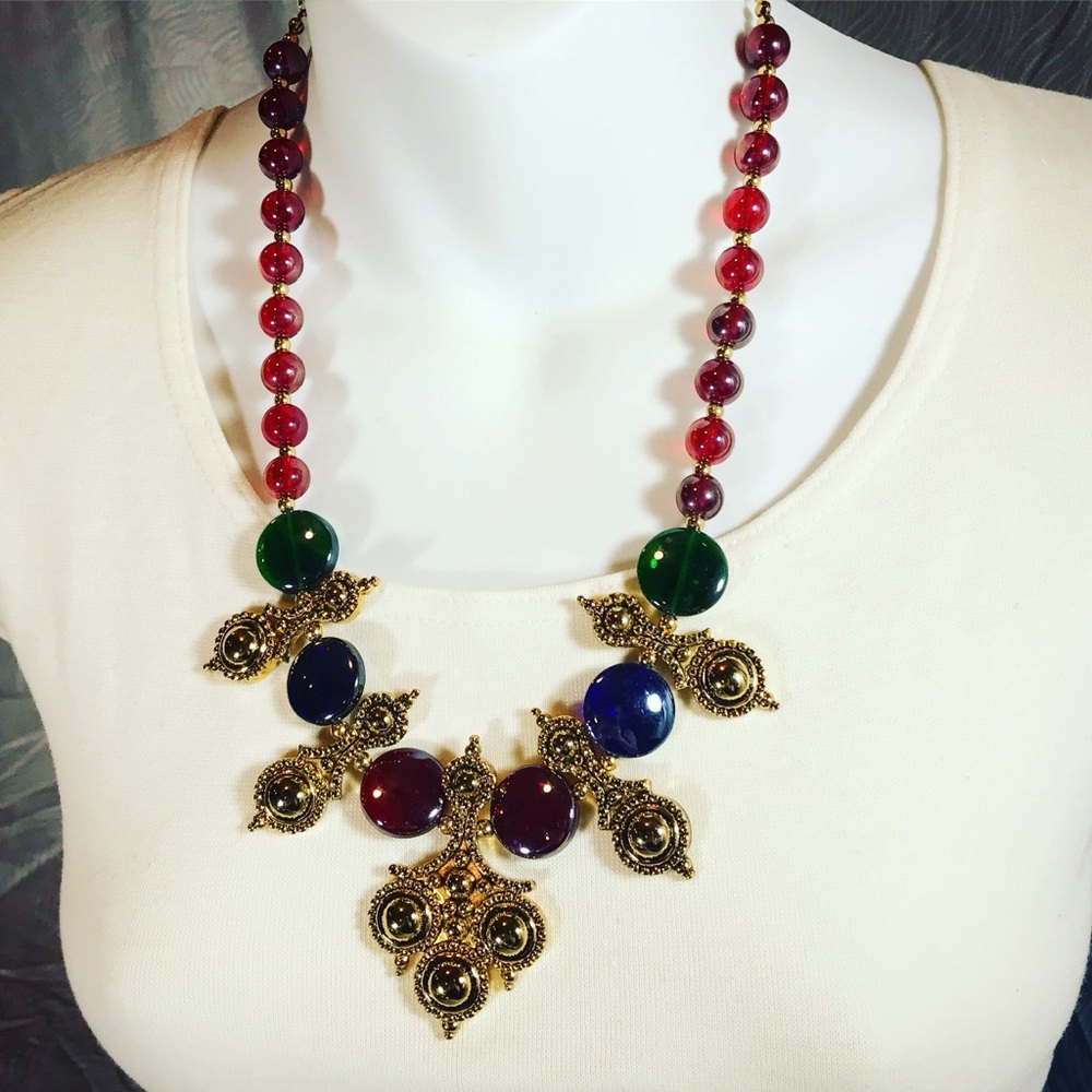 Vintage Glass Bead Statement Necklace