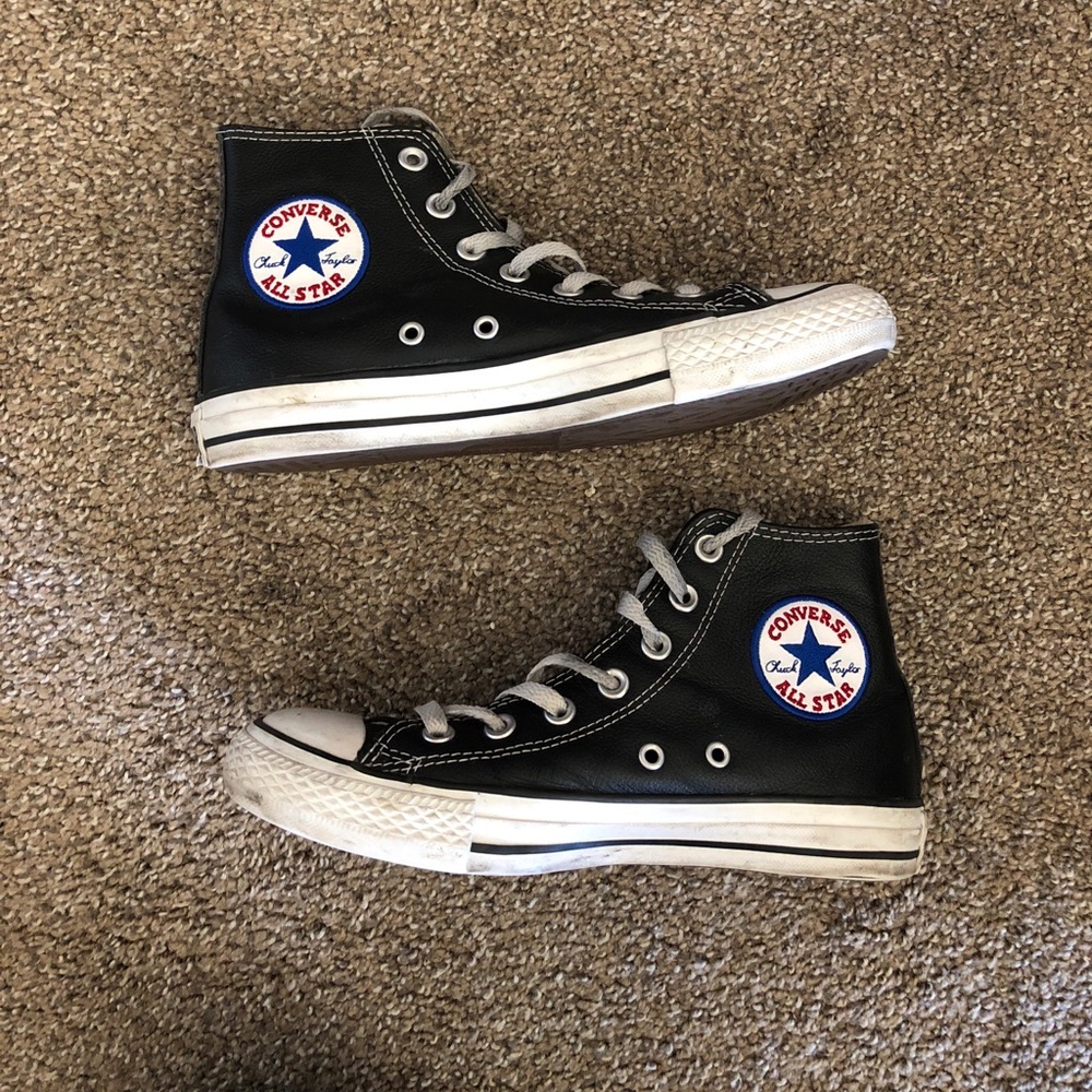 Black Leather High top Converse