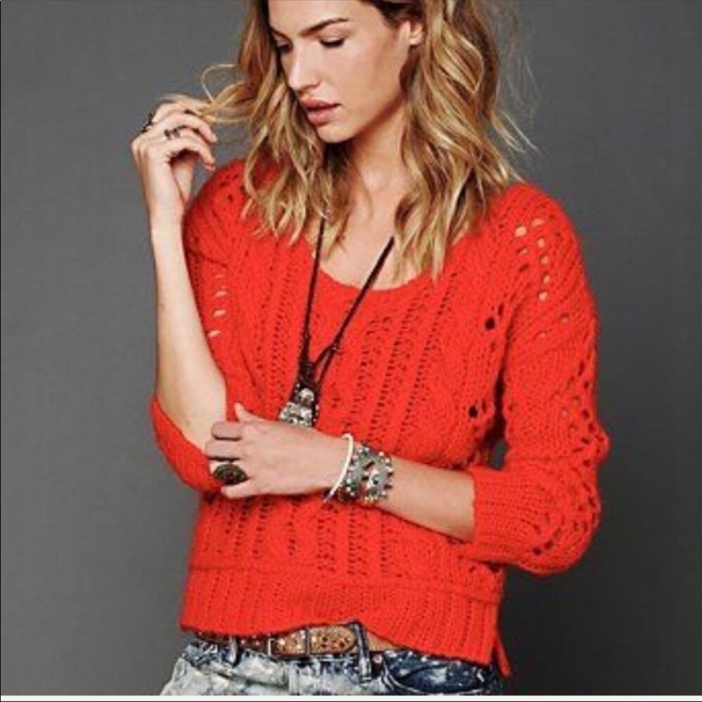 Free people orange cable knit sweater like new