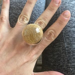 Glass Dome ring with Gold shimmery beads