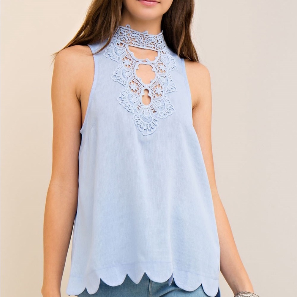 Beautiful baby blue lace peek a boo  top