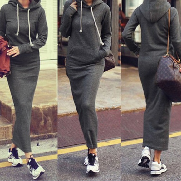 ๐Hoodie Sweatshirt Dress Gray - Picture 3 of 3