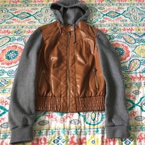 Juniors' hooded leather jacket
