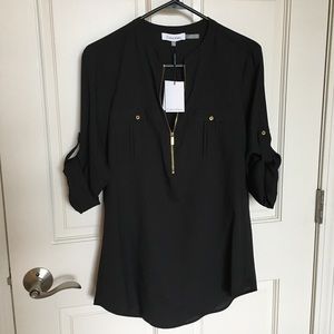 NWT Women's XS Calvin Klein Black Dress Shirt