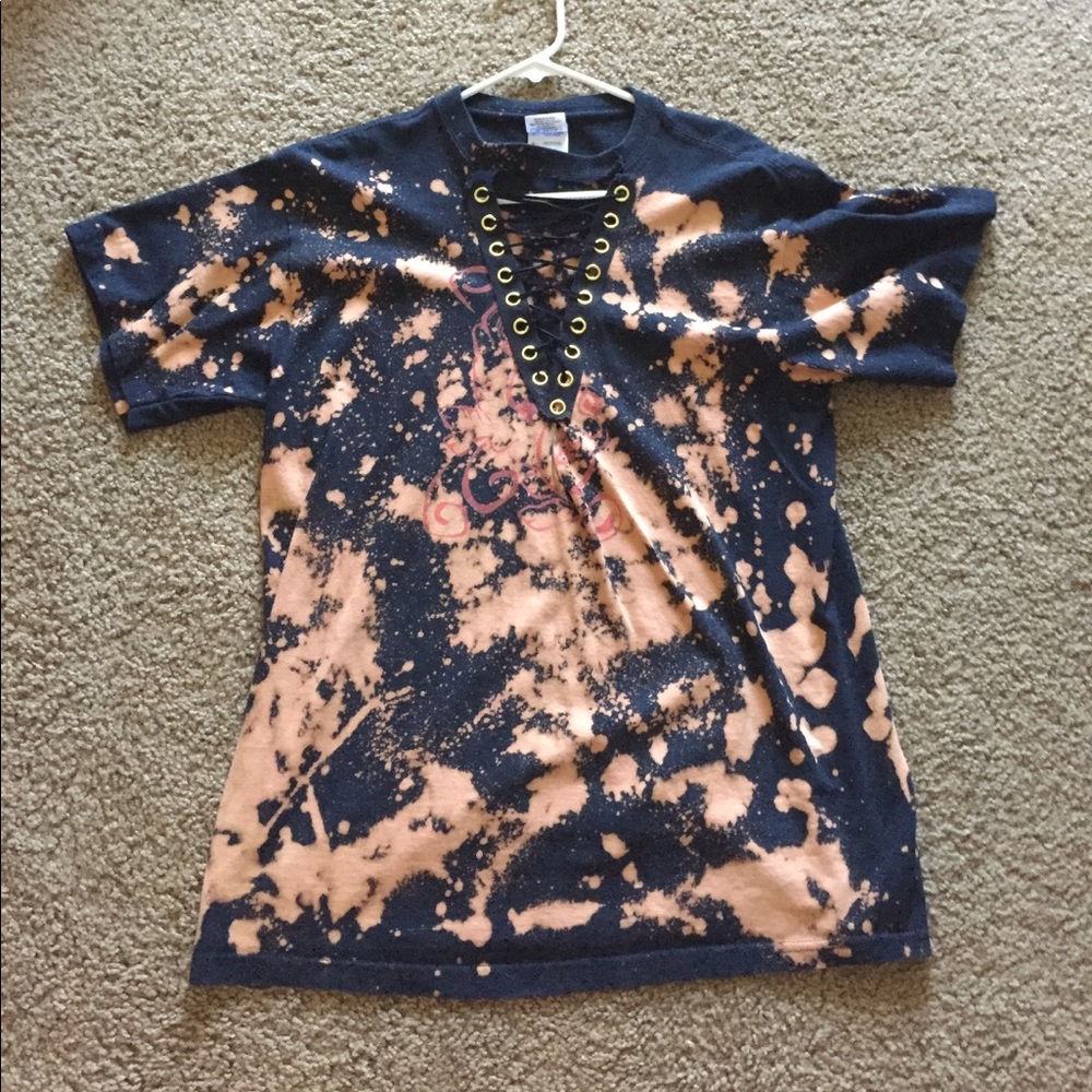 Bleach dyed lace up shirt