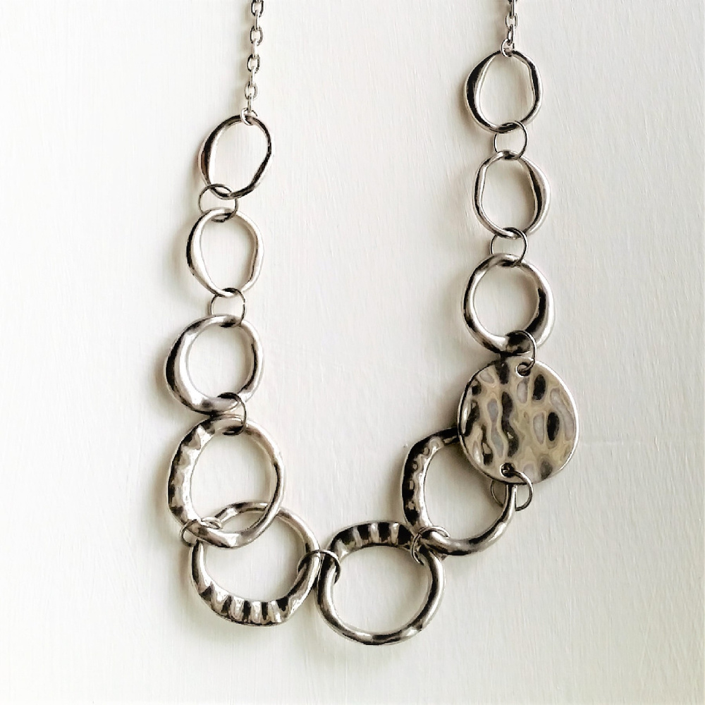 Funky, nouveau, silver necklace  21"