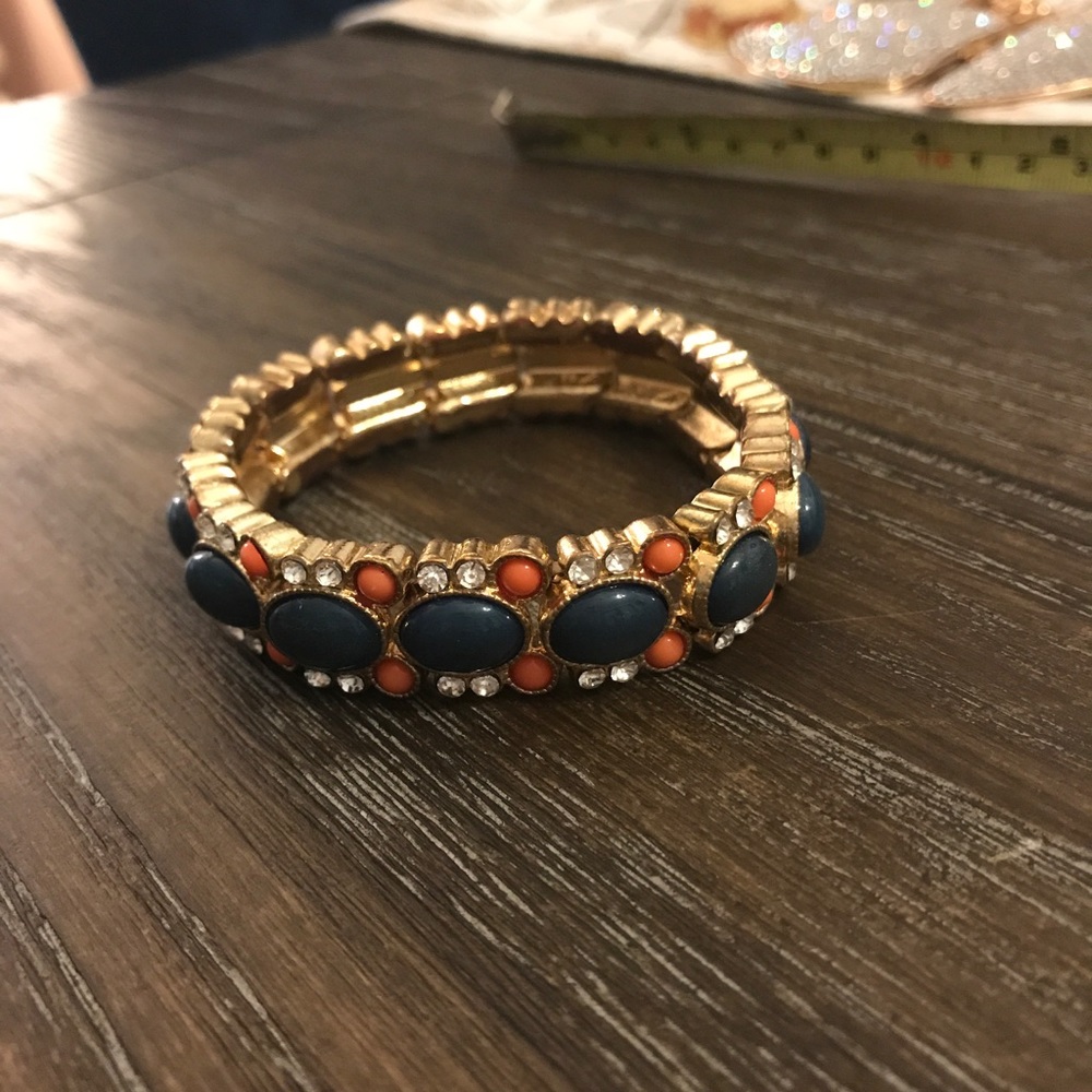 Gold Bracelet with Blue/Coral Accents