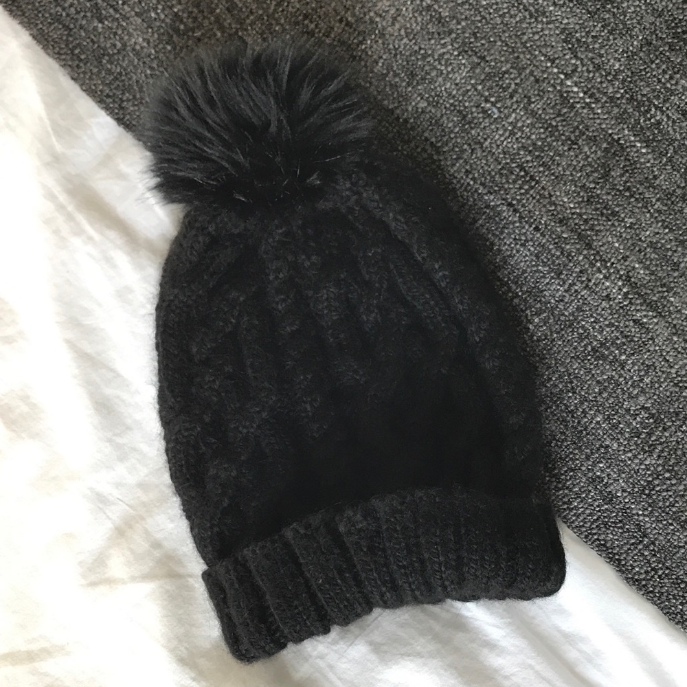Eugenia Kim Black Pom Pom beanie hat.