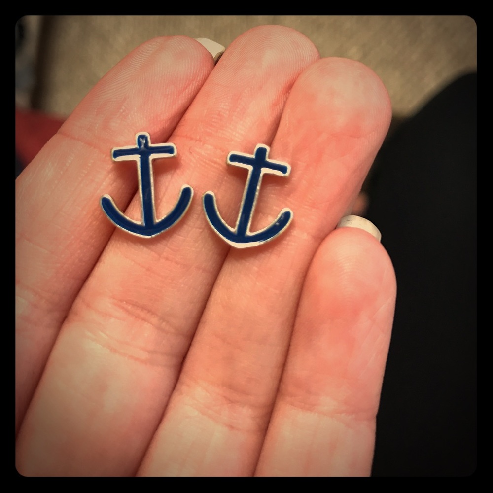 Navy Blue Anchor Earrings