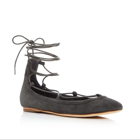 Joie Shoes - Joie Janessa Gray Lace-Up Flat 38.5