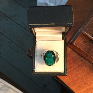 Brilliant green stone and sterling, 7