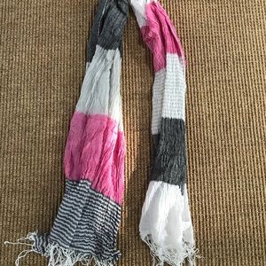 Grey, pink and white scarf