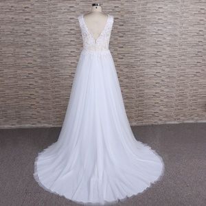 V neck lace wedding dress  /3-xk17021