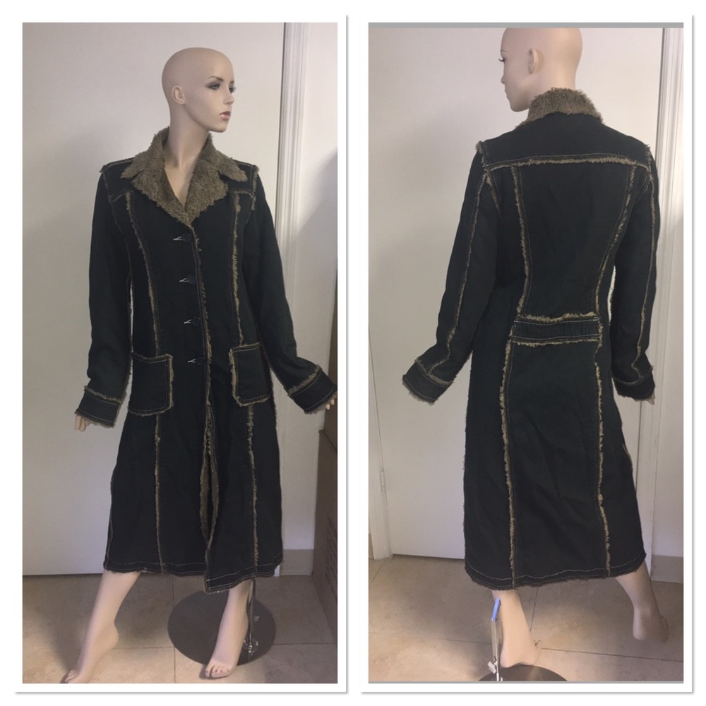 Denim Faux Fur Sherpa lined Quilted Trench Coat