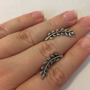 Silver leaf ear climber earrings