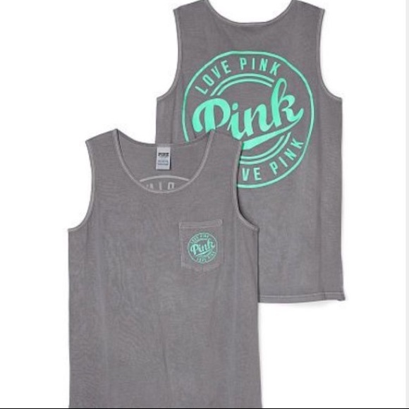 PINK Victoria's Secret Tops - VS PINK Grey and Teal Campus Logo Tank