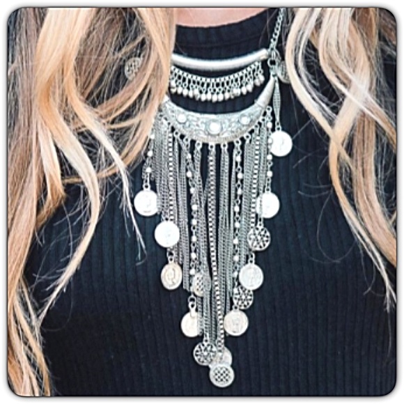Bohemian Chic Silver Statement Necklace - Picture 2 of 6