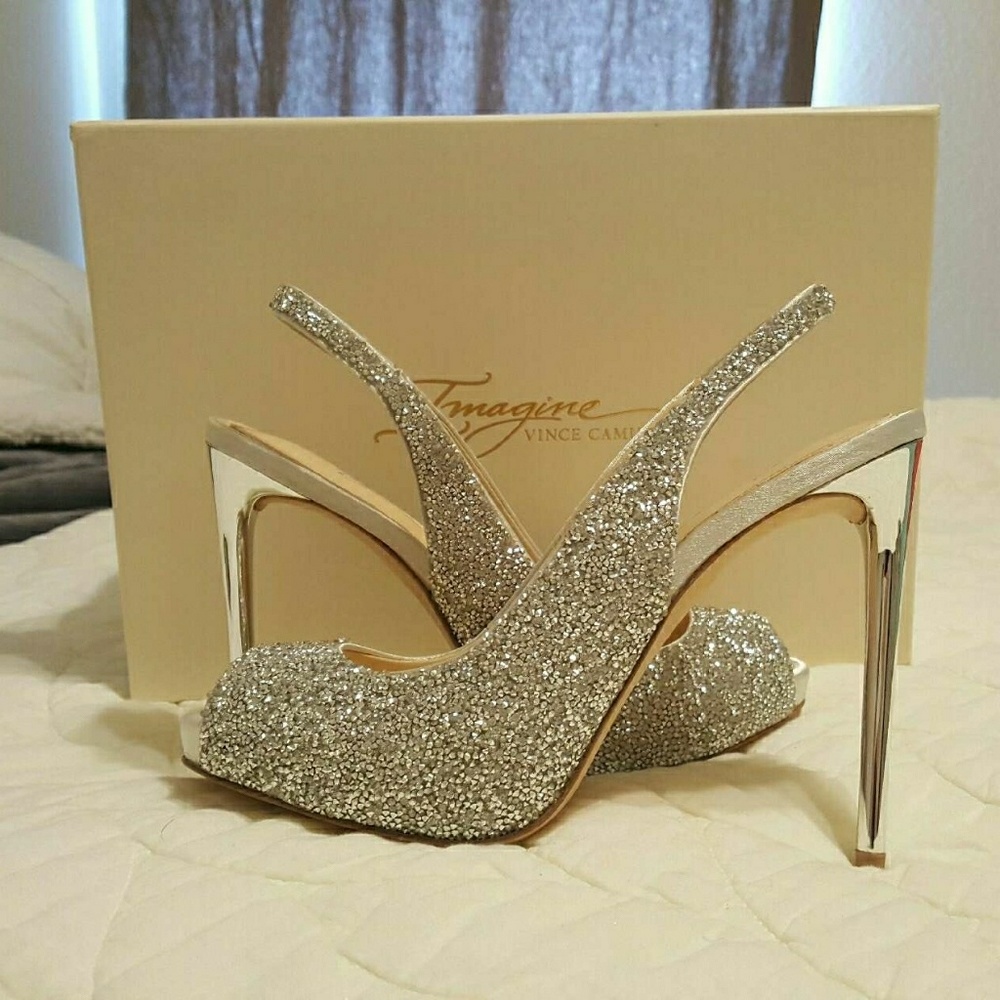 Imagine Vince Camuto silver sparkle slingback heel