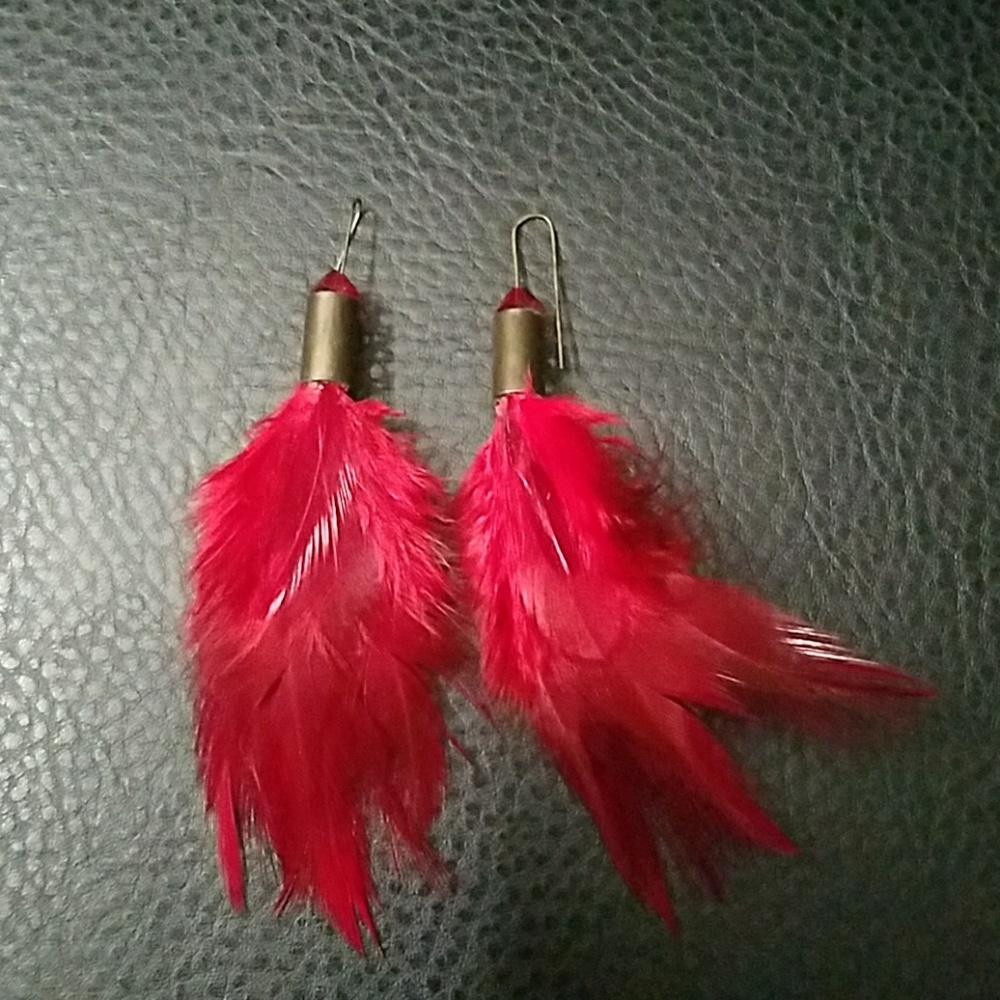 Handcrafted feather/ crystal earrings