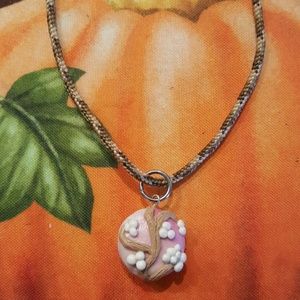 Cute pink, white and light brown clay necklace