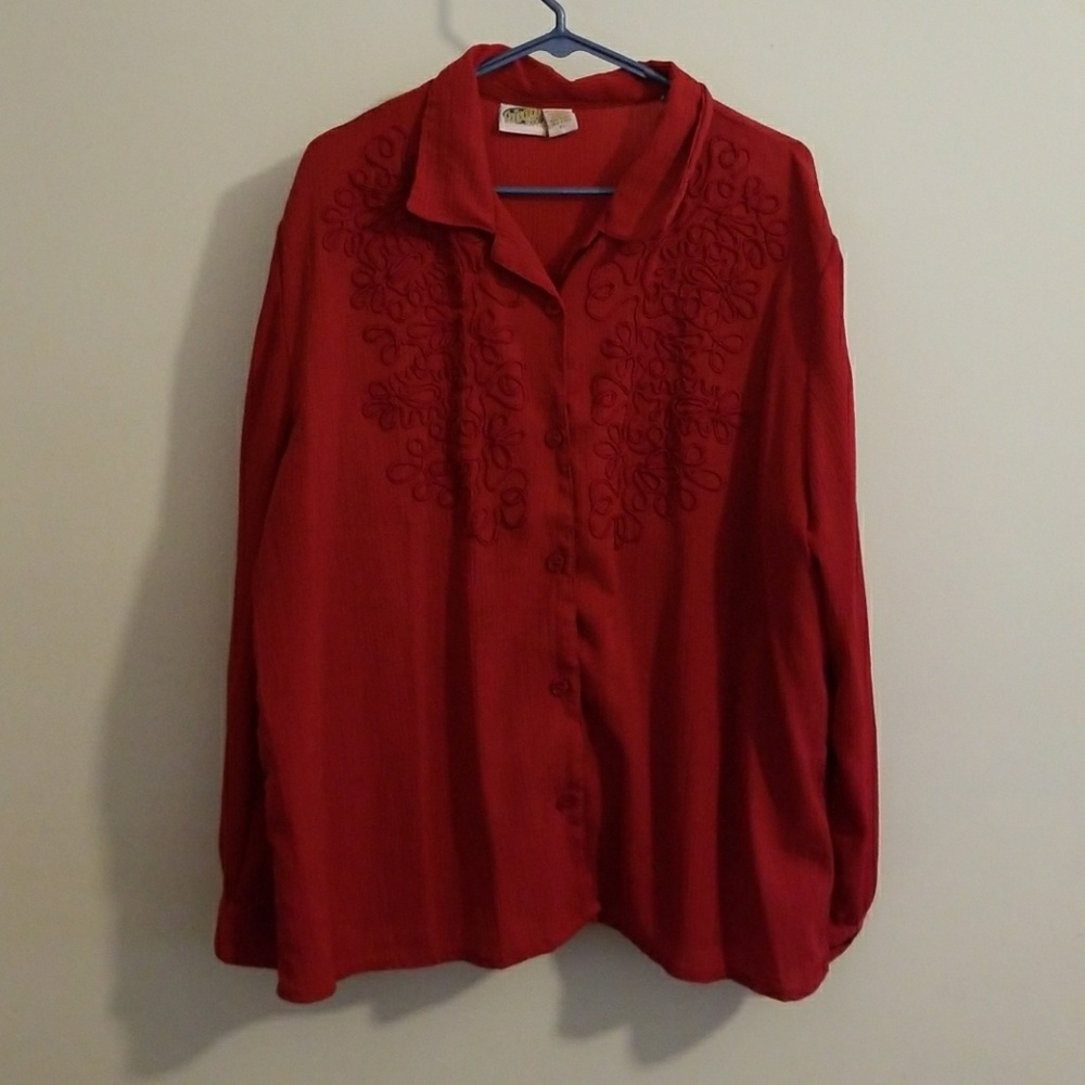Red button down blouse