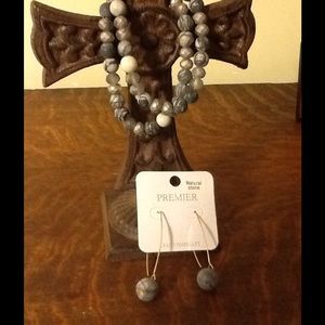 Natural Gray Stone Bracelets and Earrings Set
