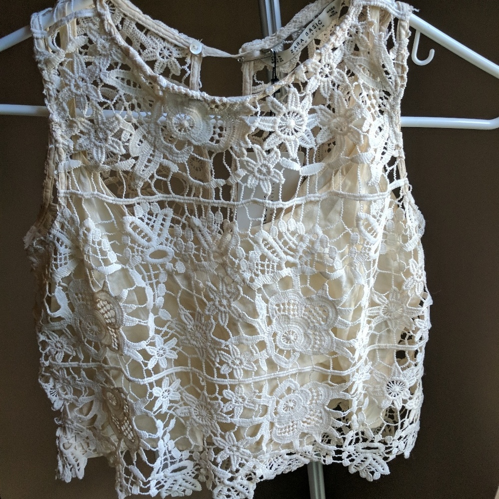 Zara lace crop top - ivory M