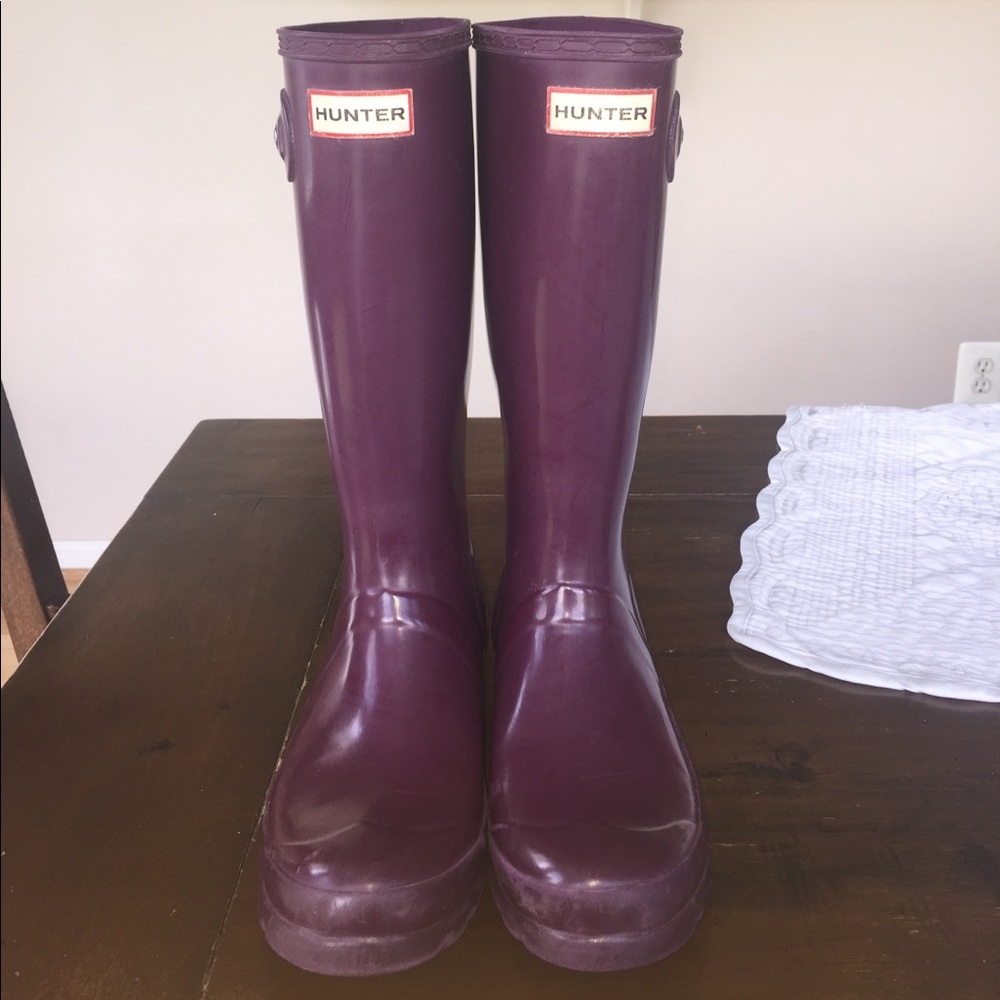 KIDS HUNTER BOOTS GLOSSY PURPLE USED FEW SCRATCHES
