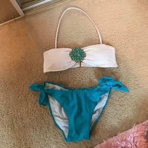 White and Blue Jewel Bandeau Bikini